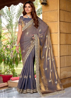 Grey and Purple Chiffon Festival Classic Saree