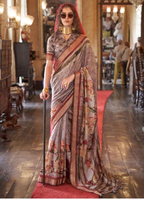 Grey and Purple Viscose Festival Classic Saree