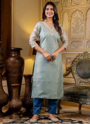 Grey Casual Silk Blend Casual Kurti