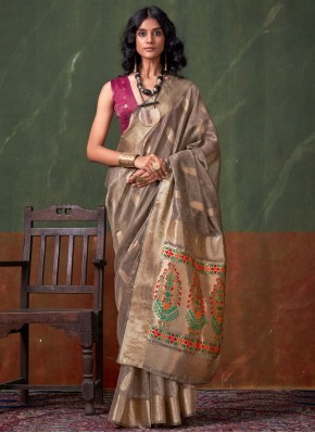 Grey Ceremonial Tissue Trendy Saree