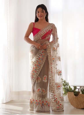 Grey Embroidered Classic Saree