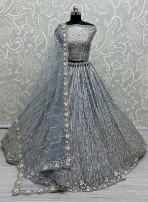 Grey Engagement Silk Lehenga Choli