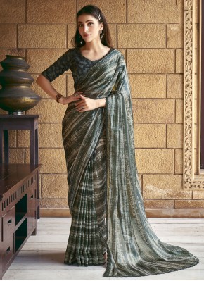 Grey Print Designer Saree