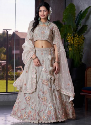 Grey Reception Silk Lehenga Choli