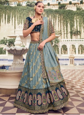 Grey Tissue Mehndi Designer Lehenga Choli