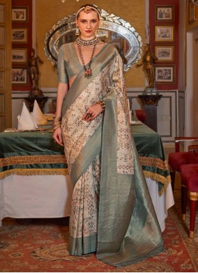 Grey Zari Tussar Silk Designer Saree