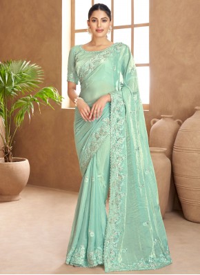 Gripping Aqua Blue Traditional Saree