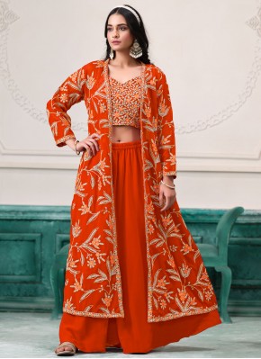 Gripping Orange Faux Georgette Readymade Salwar Kameez