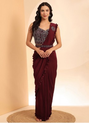 Gripping Plain Imported Maroon Designer Saree