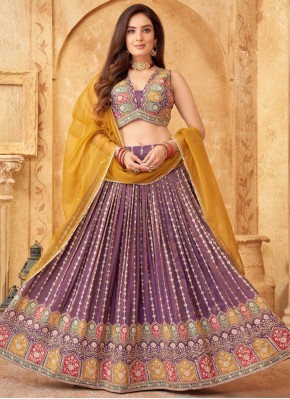 Groovy Embroidered Georgette Purple Readymade Lehenga Choli