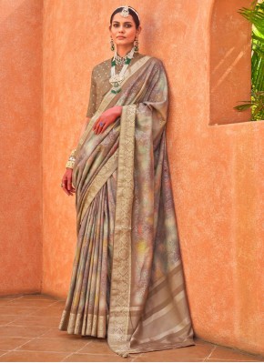 Groovy Foil Print Brown Traditional Saree