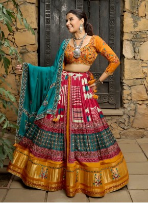 Hand Embroidery Work Gajji Silk Designer Readymade Lehngha Choli