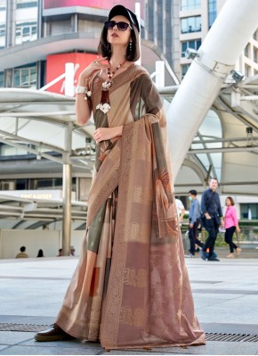 Handloom silk Designer Saree in Beige