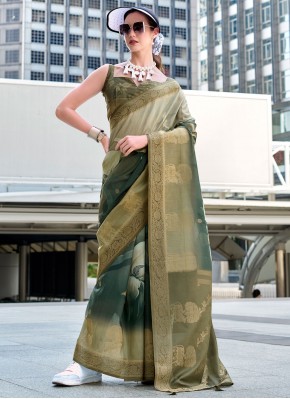 Handloom silk Jacquard Work Green and Grey Contemporary Saree