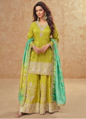 Haute Green Zari Silk Sharara Set