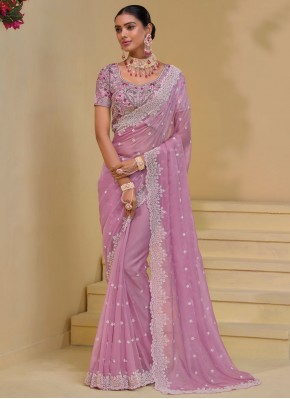 Haute Sequins Pink Banarasi Silk Trendy Saree