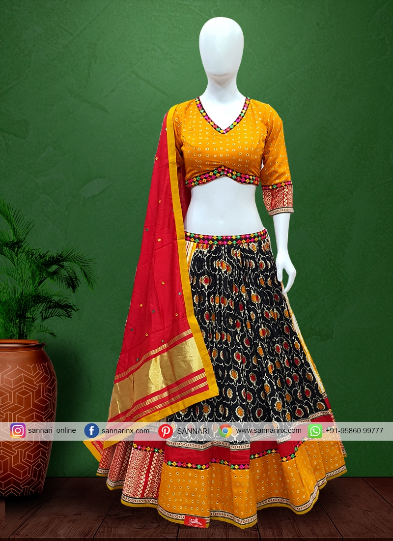 Khelayia Skirt Panel Women's Lehenga for Navratra Denim Yellow - Vasangini