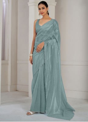 Honourable Blue and Grey Net Designer Saree