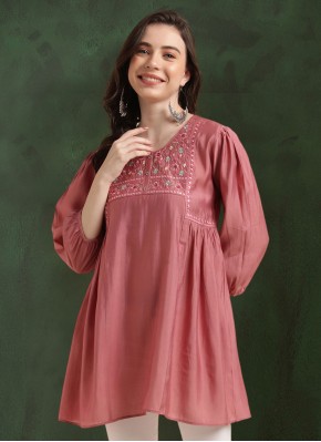 Honourable Embroidered Pink Casual Kurti