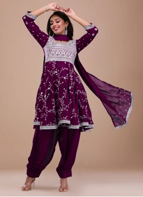 Honourable Sequins Vichitra Silk Purple Salwar Kam