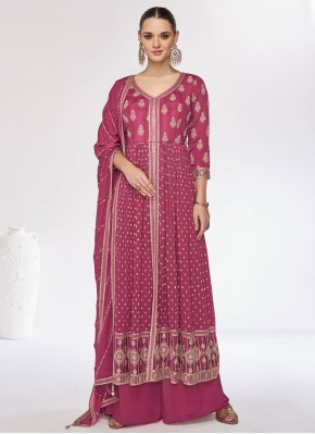 Hot Pink Chinon Embroidered Readymade Salwar Kameez