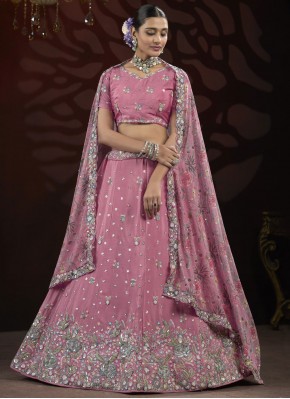 Hot Pink Sangeet Net Lehenga Choli