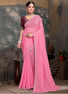 Hot Pink Sequins Festival Trendy Saree