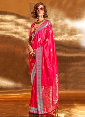 Hot Pink Weaving Festival Contemporary Style Saree