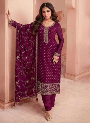 Hypnotic Magenta and Purple Jacquard Silk Trendy Salwar Kameez