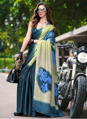 Hypnotic Satin Teal Shaded Saree