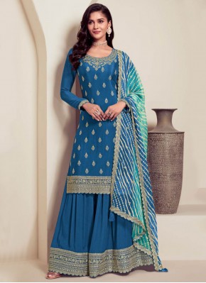 Hypnotic Zari Chinon Blue Palazzo Salwar Kameez