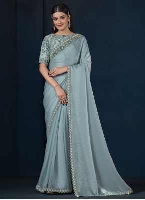 Hypnotizing Aqua Blue Sequins Trendy Saree