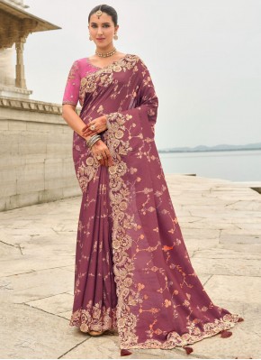 Hypnotizing Embroidered Purple Designer Saree