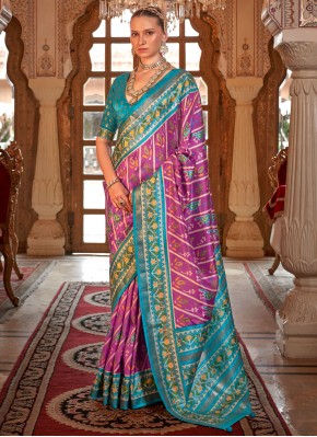 Ideal Patola Print Lavender and Magenta Classic Saree