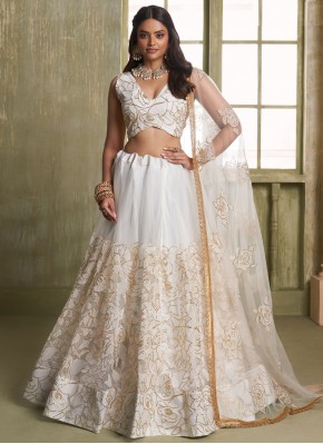 Ideal Thread Off White Net Designer A Line Lehenga