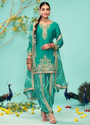 Immaculate Chinon Zari Rama Trendy Salwar Kameez