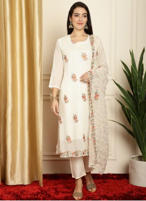 Immaculate Embroidered Georgette Off White Designe