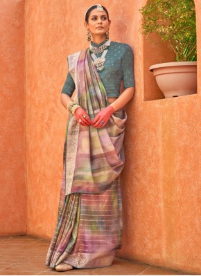 Impeccable Foil Print Multi Colour Contemporary Saree