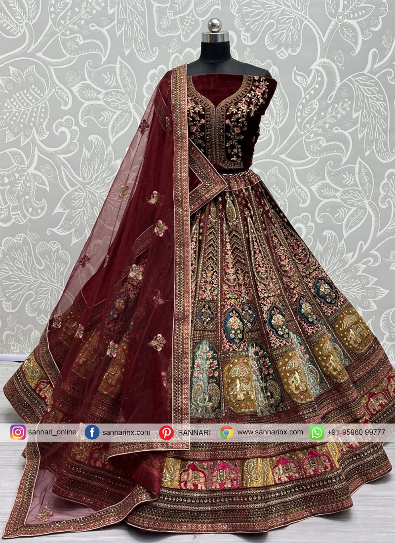 Velvet designer clearance lehenga choli