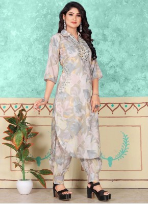 Impressive Cotton Embroidered Grey Designer Kurti