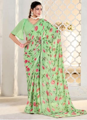 Impressive Georgette Green Print Traditional Saree