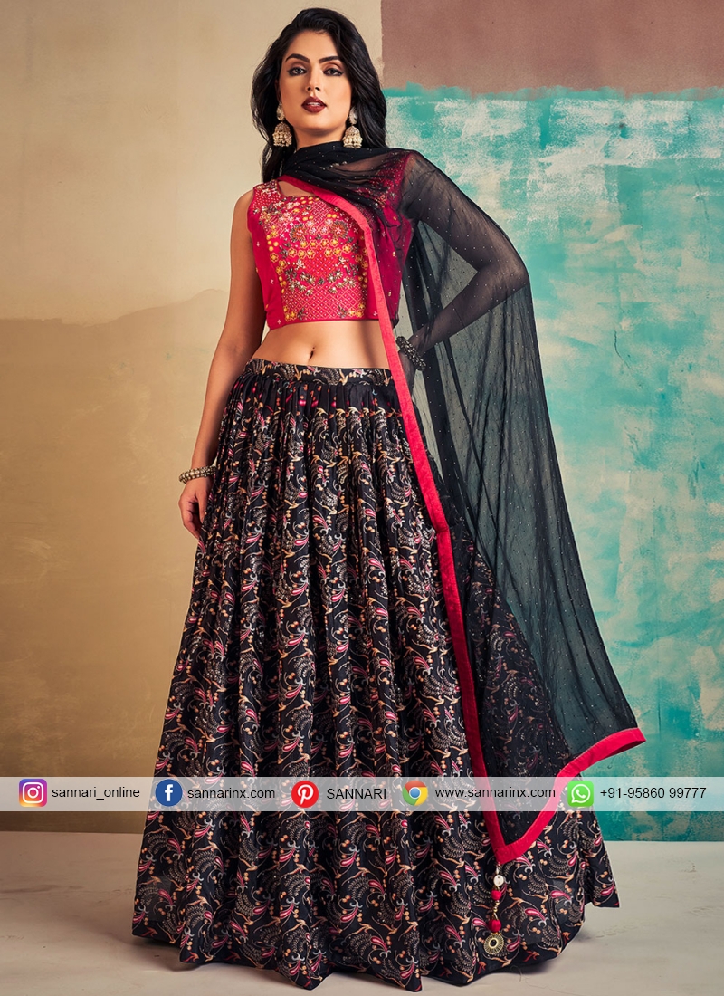 Zeel Clothing Women's Faux Silk Semi stitched Lehenga Choli  (7019_Black_Free Size) : Amazon.in: Fashion