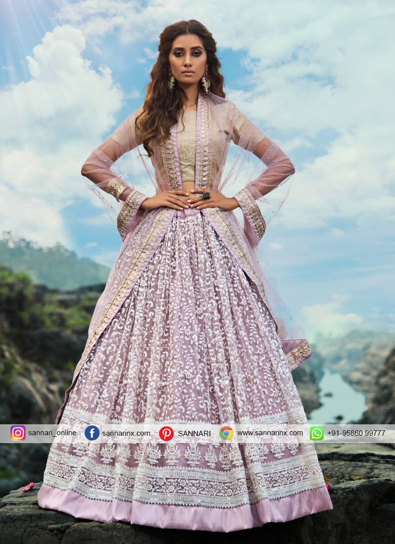 Impressive Lavender Zari Trendy Designer Lehenga Choli