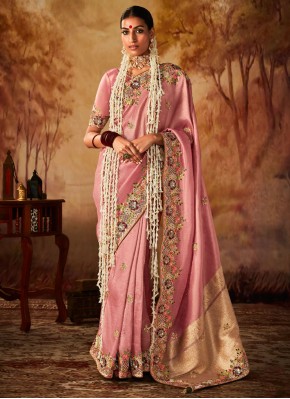 Incredible Embroidered Pink Trendy Saree