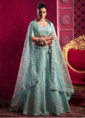 Innovative Aqua Blue Embroidered Readymade Lehenga Choli