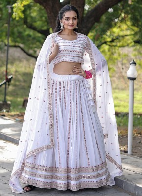 Integral Faux Georgette Embroidered White Lehenga 