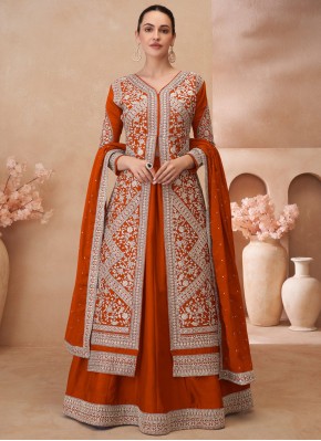 Intriguing Orange and Rust Zari Readymade Lehenga Choli