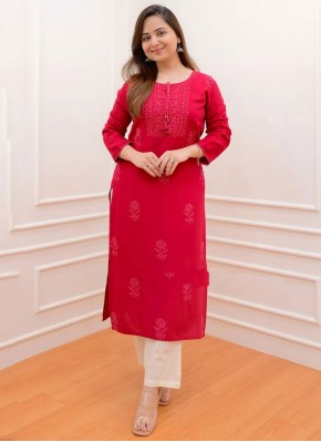 Intrinsic Rayon Red Sequins Casual Kurti