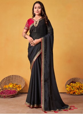 Invaluable Black Embroidered Classic Saree