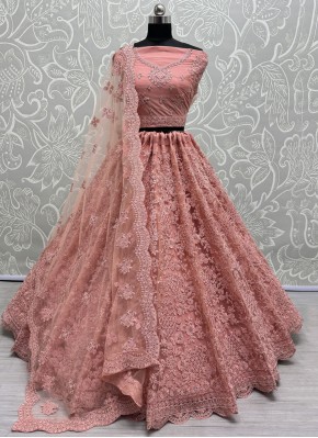 Invaluable Embroidered Peach and Pink Net Trendy L